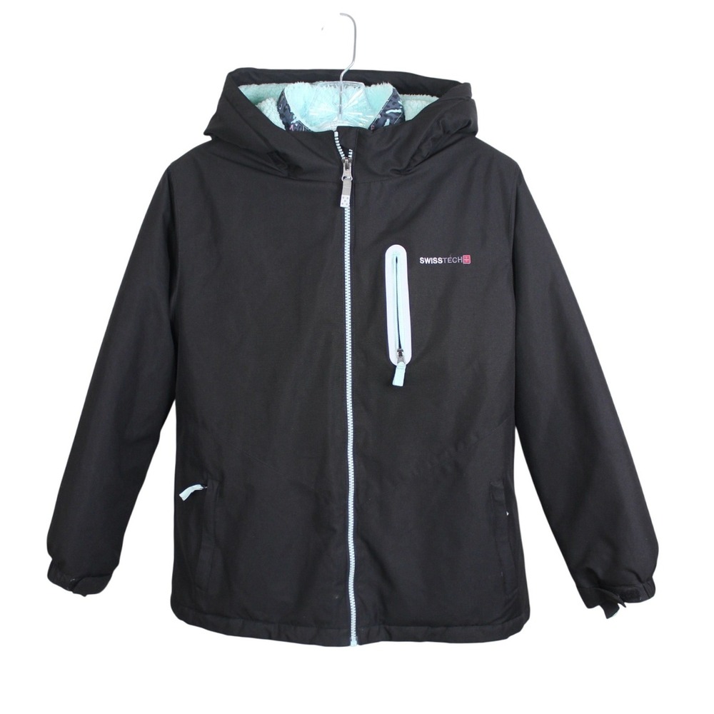 Swiss Tech Girls Black 3-in-1 Systems Jacket Sherpa Lined Hooded Coat Size 10/12